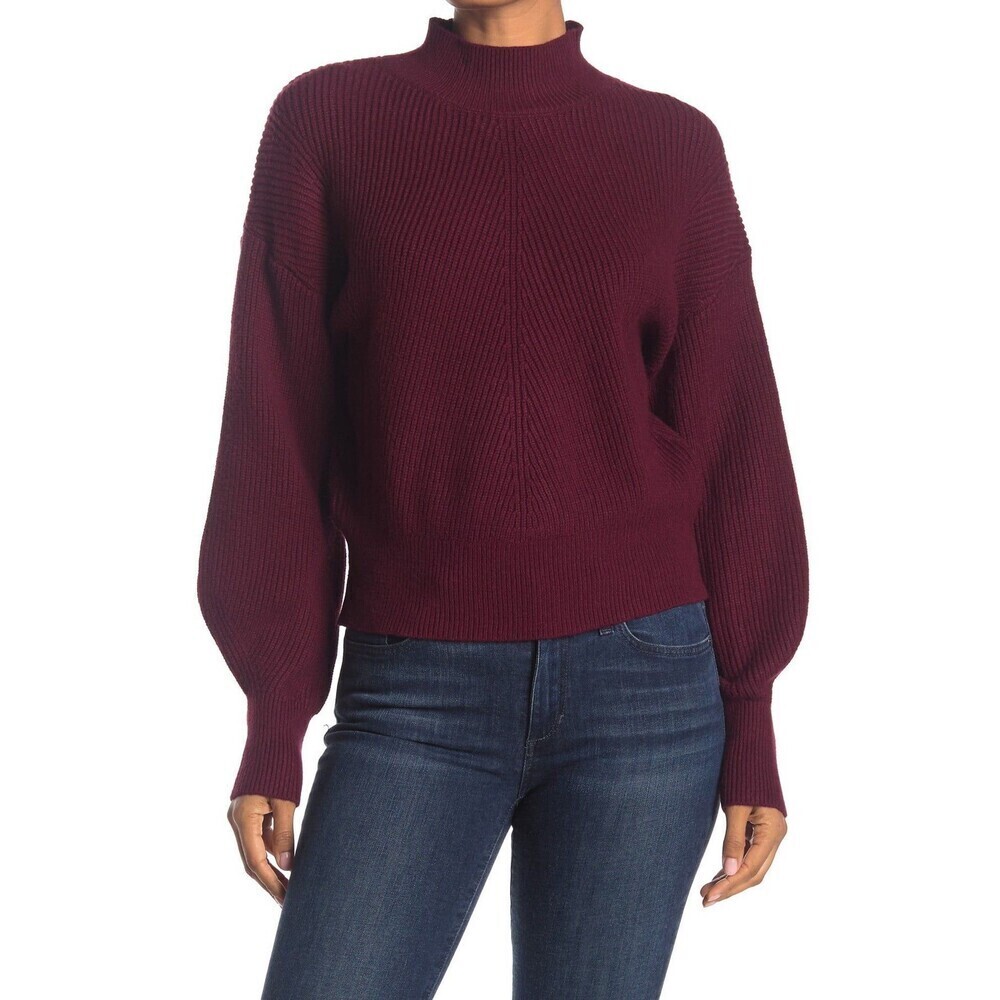ELODIE women's Mock Neck Balloon Sleeve Sweater Size S Wine